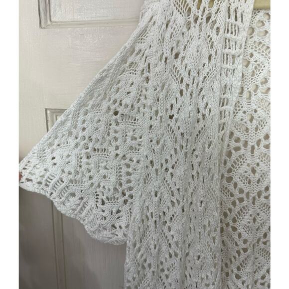 VTG Northcrest Boho Crochet Knit Top White Open Front 2X Cotton Topper Cardigan3 - Picture 4 of 6